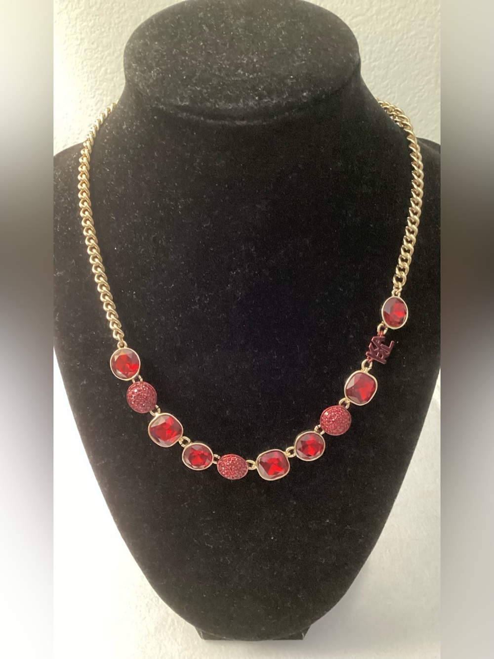 Karl Lagerfeld Gold tone & Red Gem Accent Chain Necklace